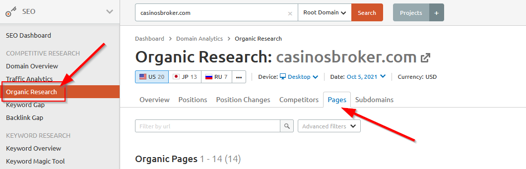 オーガニック検索 semrush カジノスブローカー